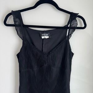 BYER TOO! Black Pleated Ruffled Strap Dress
